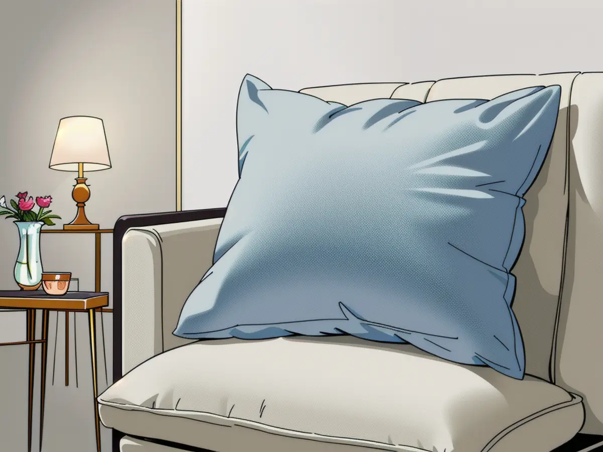 Decorative light blue pillow placed on a chair with a white cushion Affordable Spring Decorations from Our Walmart Collection – Each Costing Less Than $21