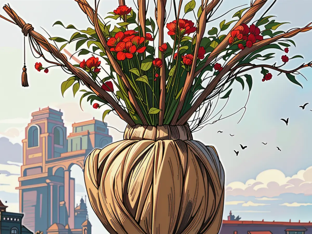 Red-flowered pitcher-shaped vase crafted from woven rattan on display Walmart's Spring Collection: Eight Attractive Home Accents Suitable for Under $21 Each