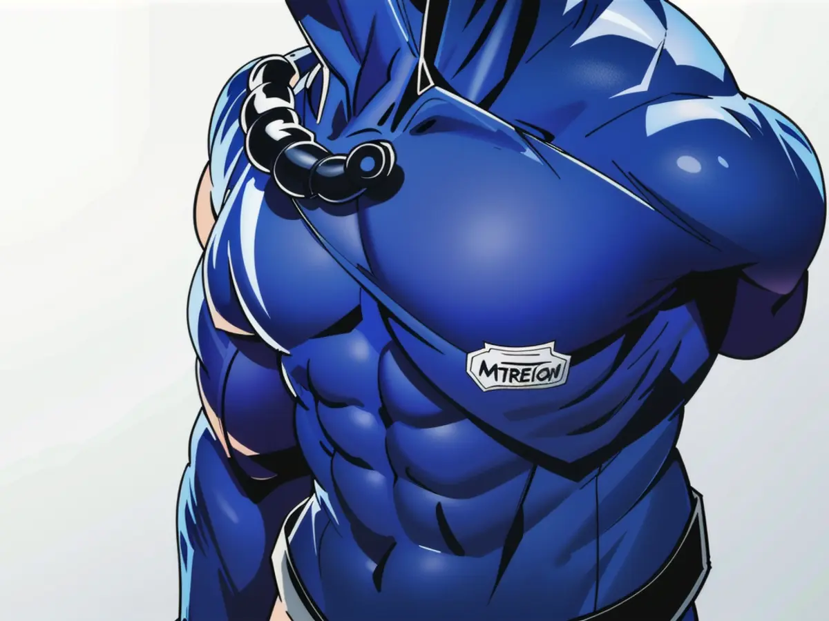 Individual sporting a blue hoodie, pulled over their head, and loose-fitting jeans, nonchalantly positioned in a casual environment.